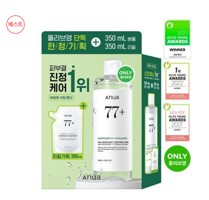 ANUA HEARTLEAF 77+ HYALURON SOOTHING TONER 350ML 