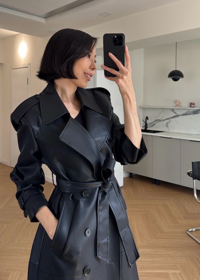 Long Leather Trench Coat