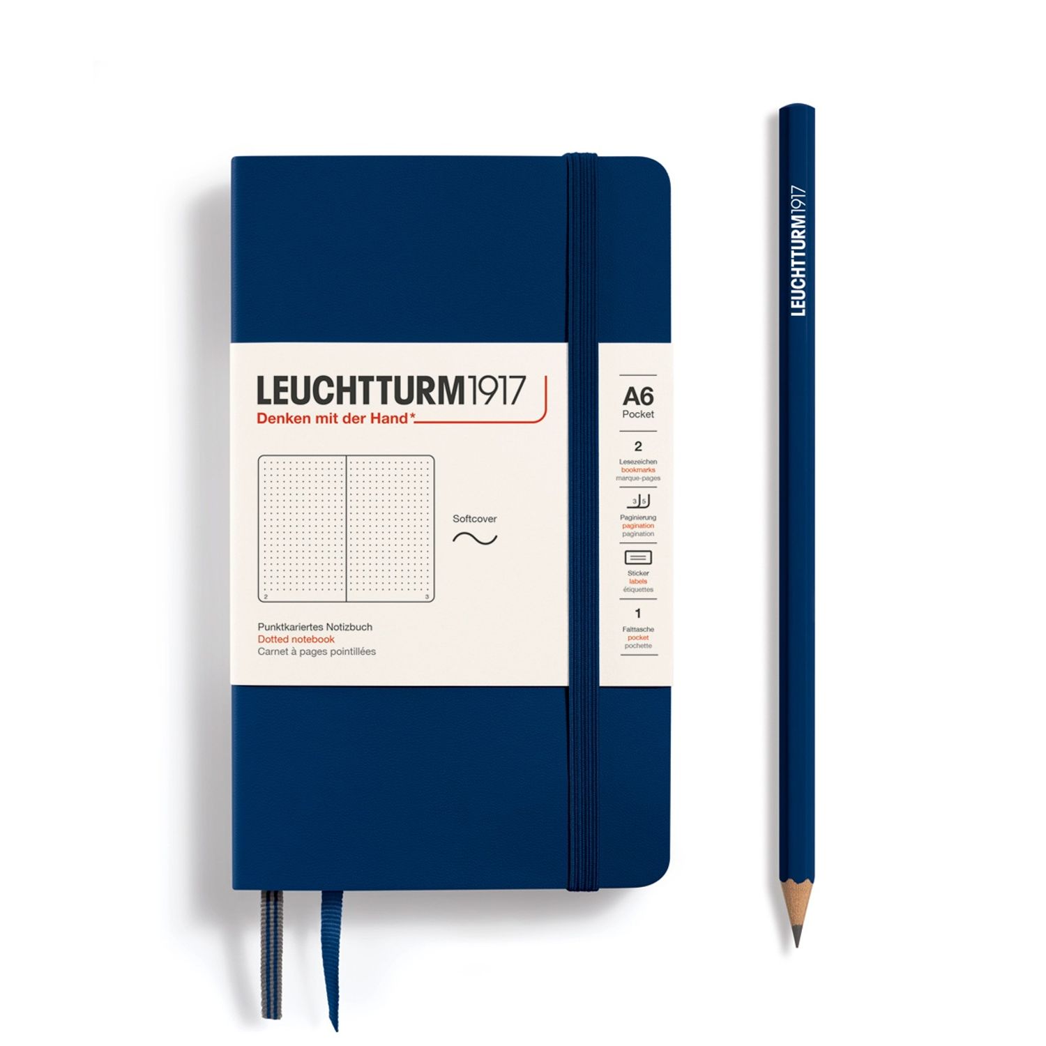 Navy, Softcover, Pocket (A6), 123 p., dotted