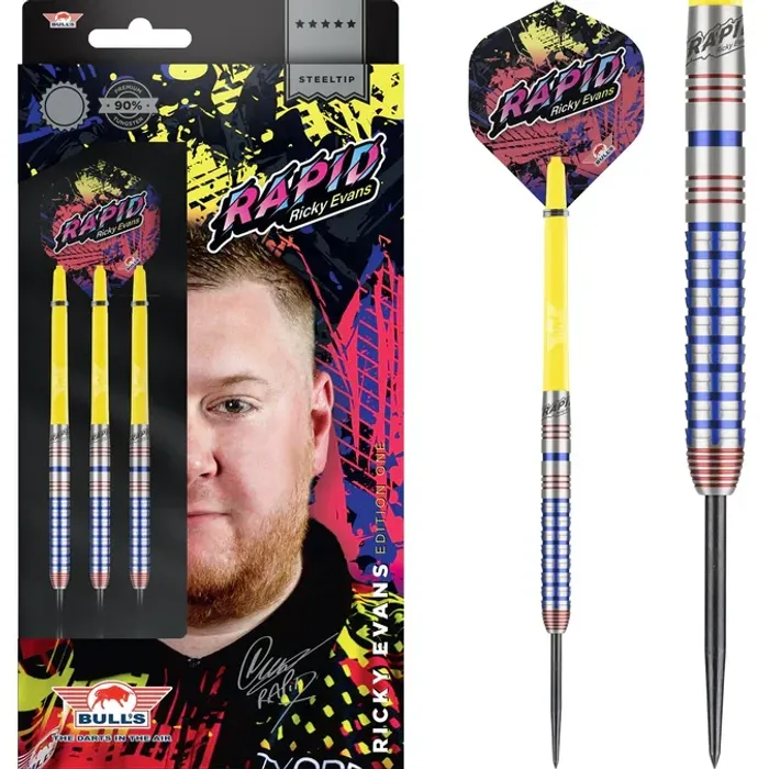 BULL'S Ricky Evans Darts - Steel Tip - 90% - Rapid - Red & Blue