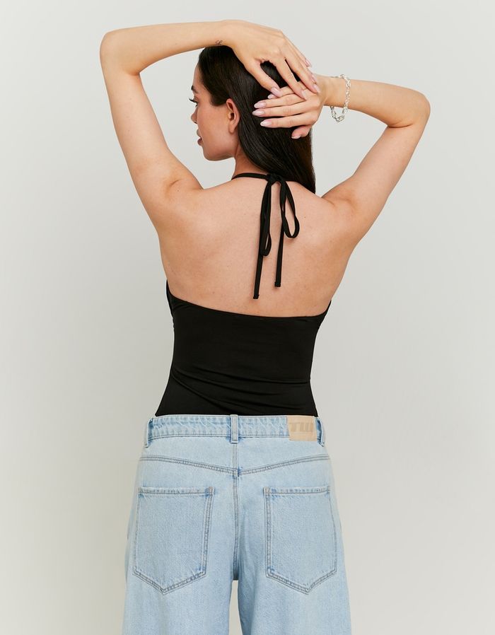 Black Fancy Bodysuit with Strass