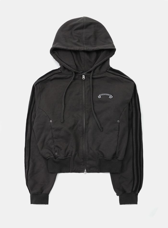 Billy Washed Hooded Zip-Up - Charcoal