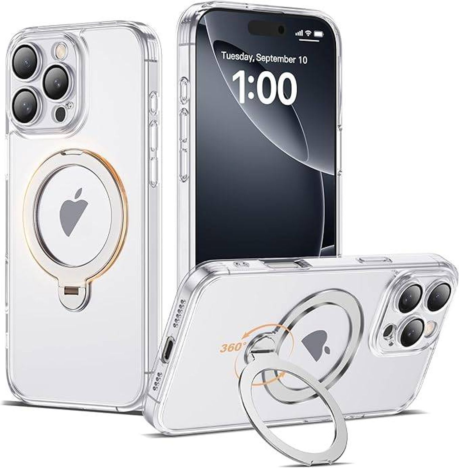 16 Pro Max Clear Snap with 360 Ring kickstand