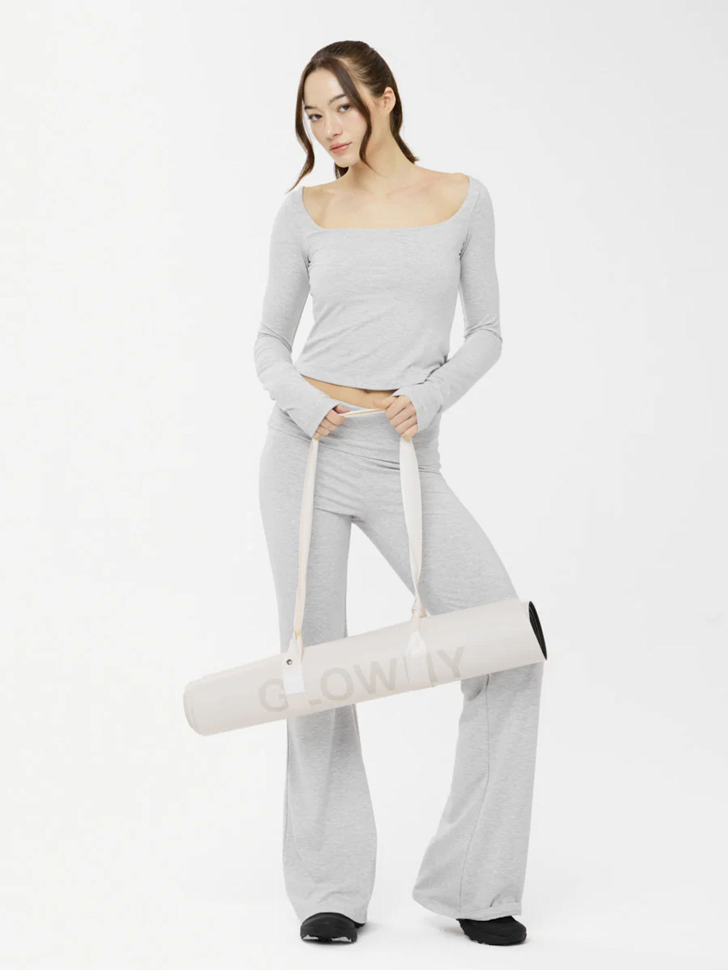 AIR FOLDING FLARE PANTS - WHITE MELANGE
