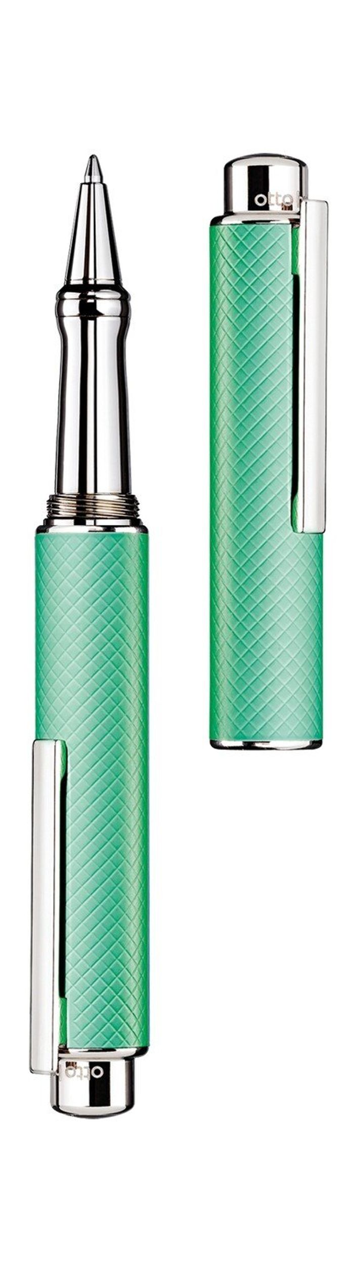 Otto-Hutt Design 05 Ballpoint Pen - square matt, mint lacquered with platinum plated