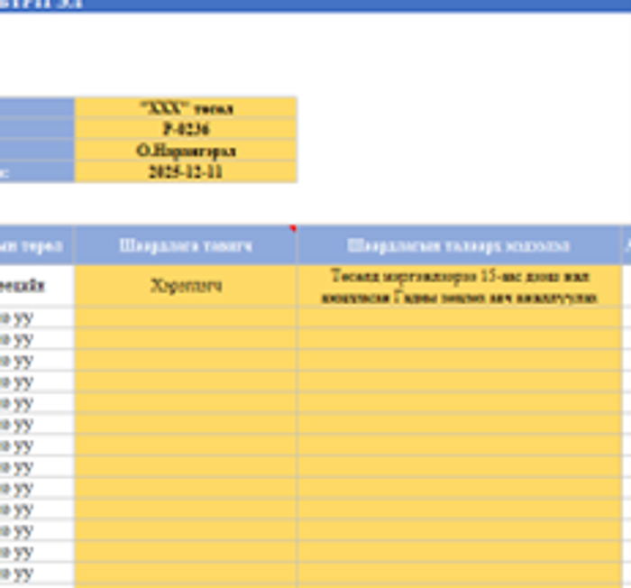 Төслийн шаардлагын бүртгэл