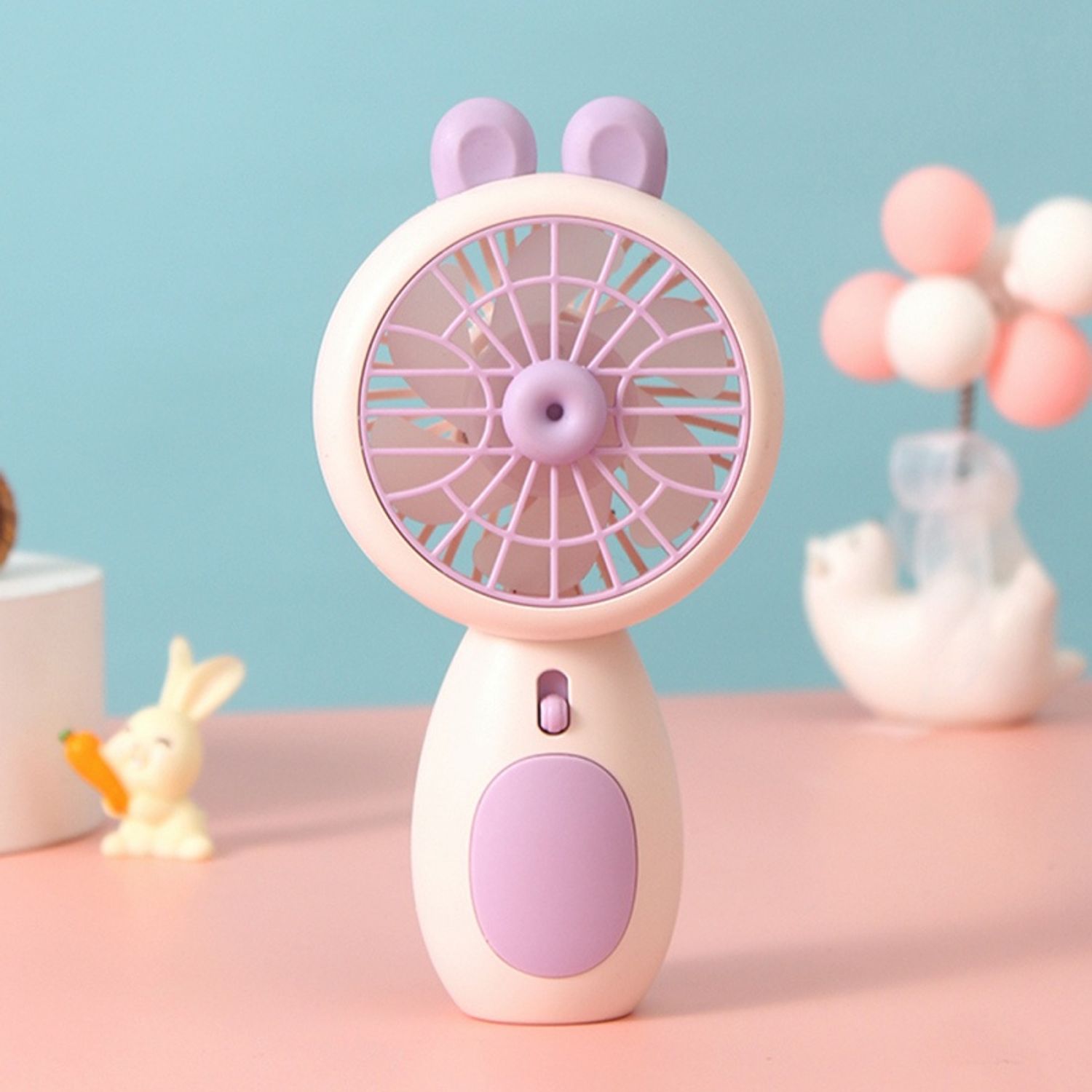 Hand-held Cute Bunny Small Fan (Purple)