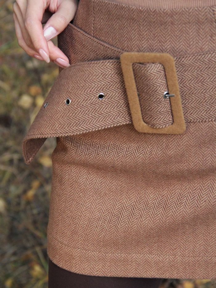 Herringbone Wool Mini Skirt