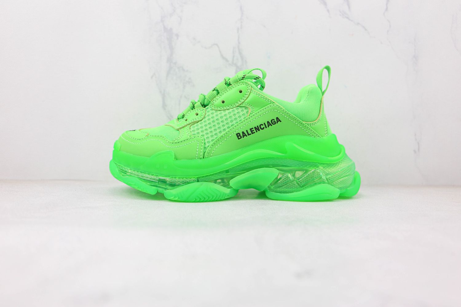 Balenciaga Green Mesh and Leather Triple S Low 