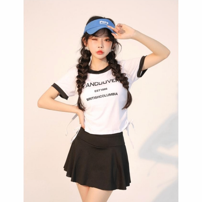  Vivion Women's Short Sleeve Skirt Swimsuit Set