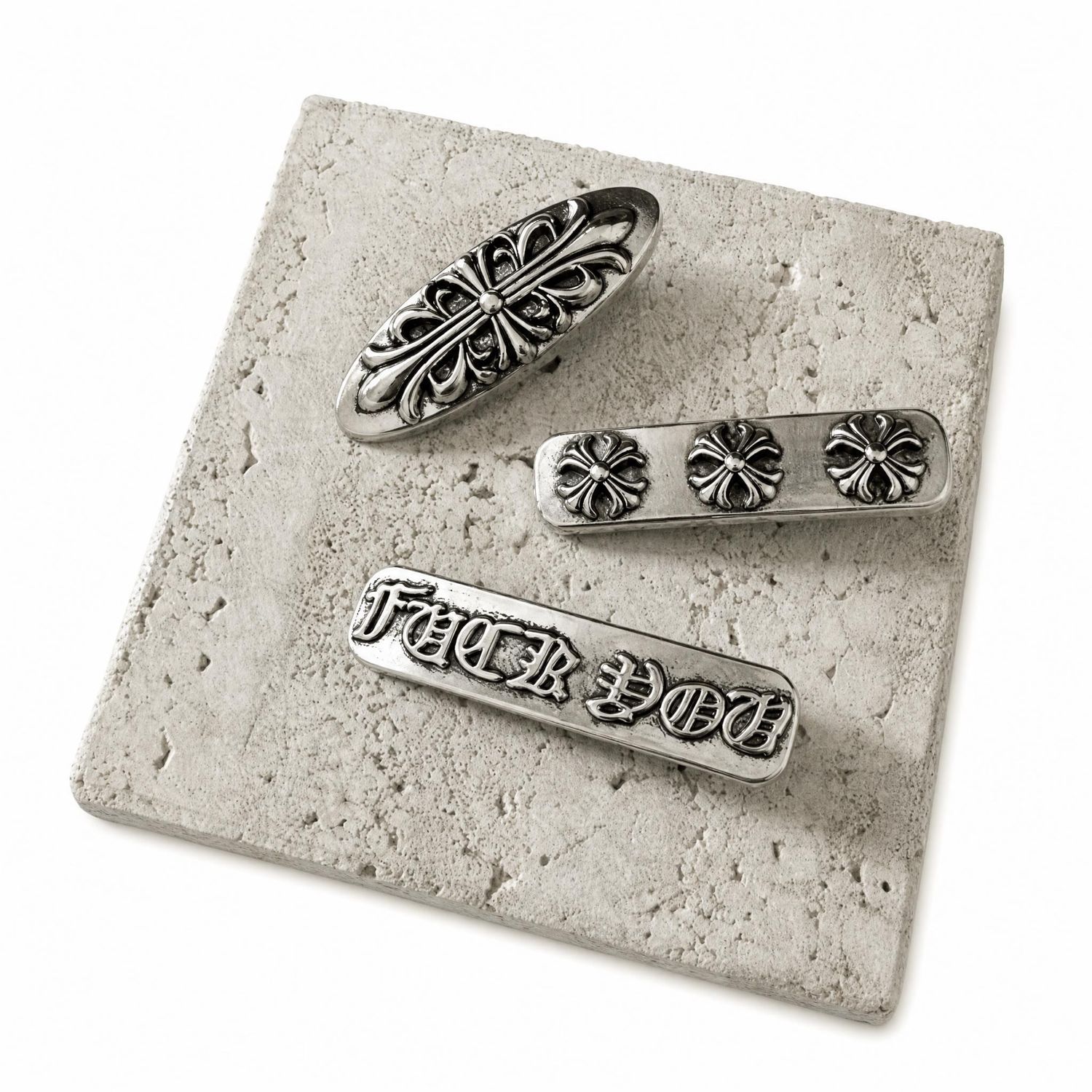 Silver Cross Hair Clip Set