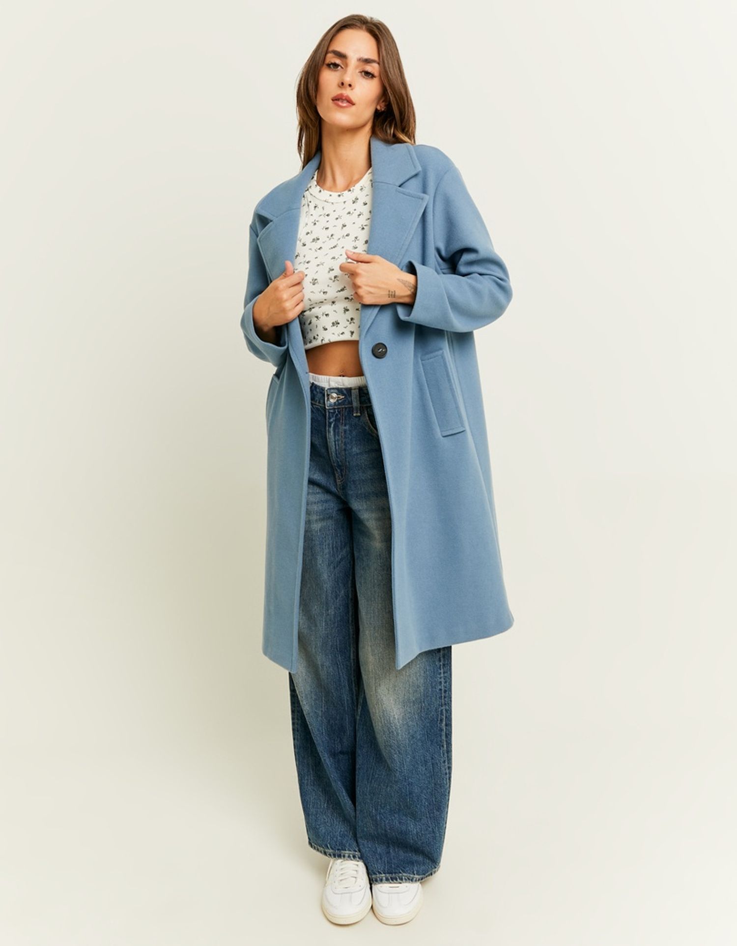Blue fake whool long Coat