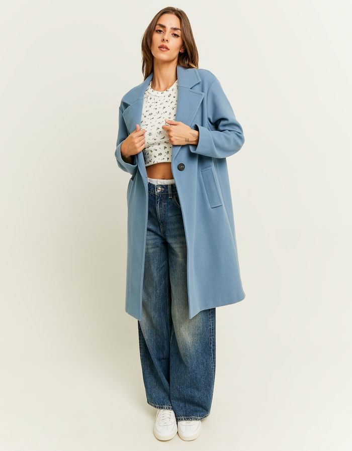 Blue fake whool long Coat