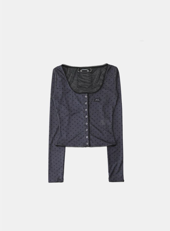  Splash Dot Round Cardigan - Charcoal