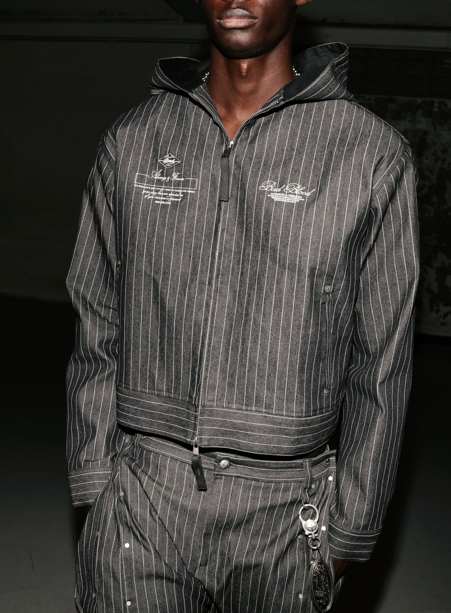 Striped Denim Hoodie - Black