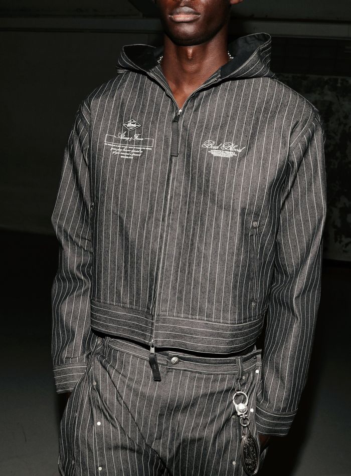 Striped Denim Hoodie - Black