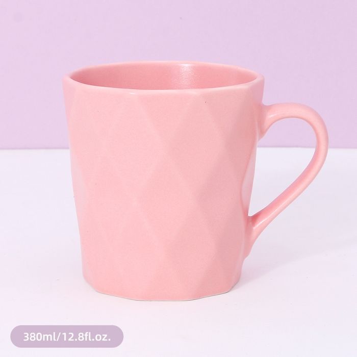 380ml/12.8fl.oz. Solid Color Diamond Pattern Basic Ceramic Cup (Pink)