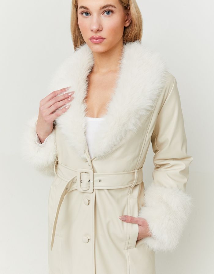 White Faux Leather Trenchcoat