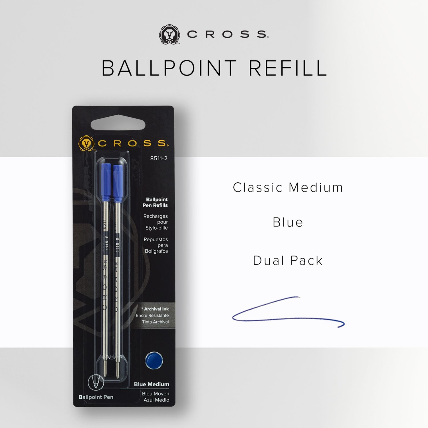 Ballpoint Pen Refill - Blue - Medium - Packaged One Per Card