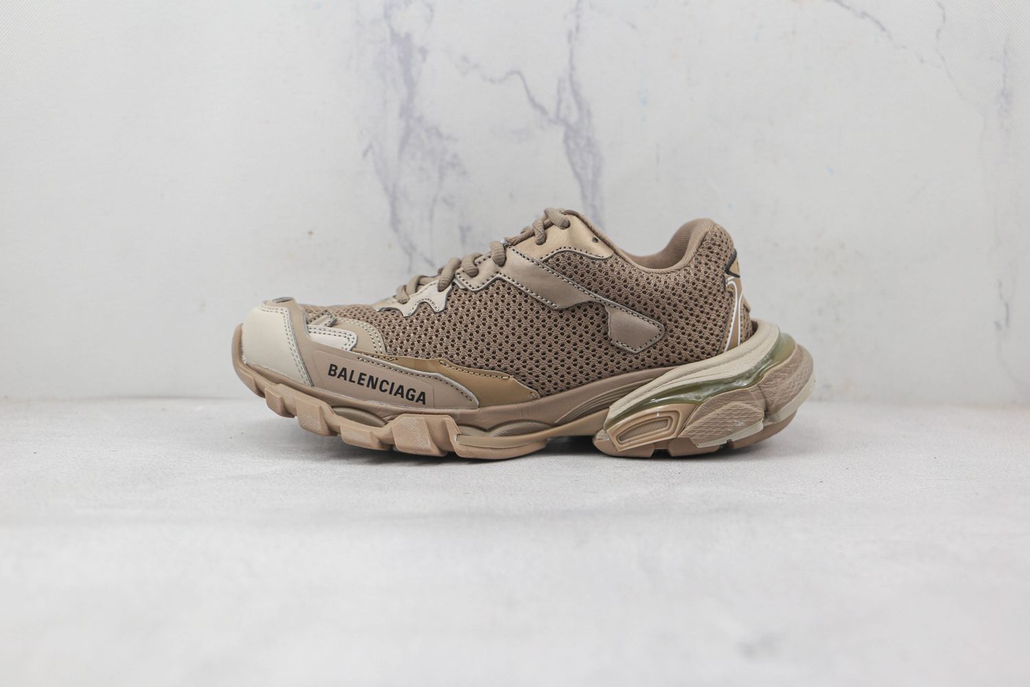 Balenciaga Dark Beige Mesh and Leather Track 3 Sneakers 