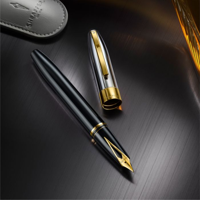 PEN SHEAFFER LEGACY  BI-COLOR BLACK BARREL AND CHROME CAP WITH 14K IP GOLD PLATED NIB AND TRIMS FP MEDIUM