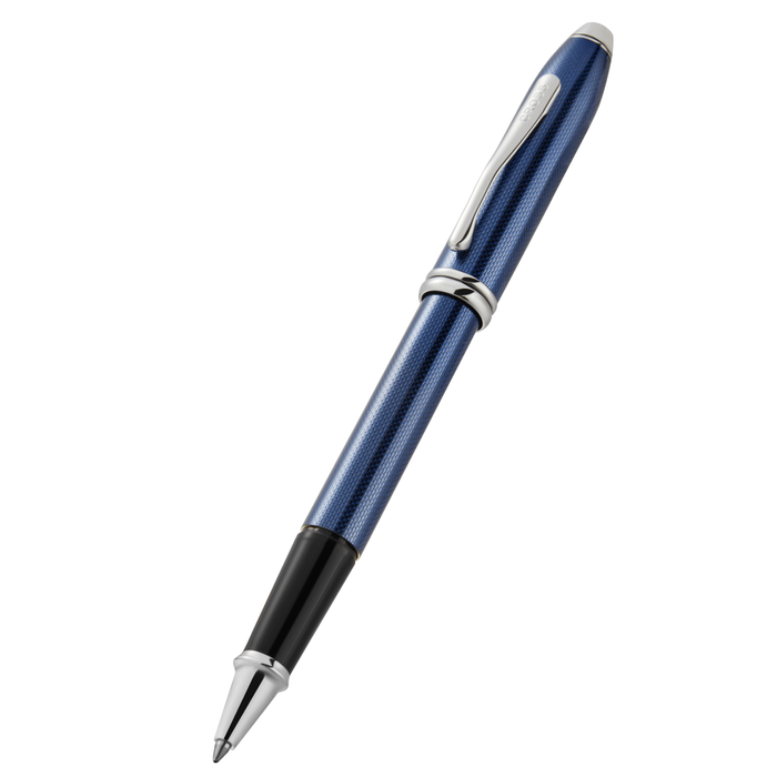 Townsend® Polished Translucent Cobalt Blue Engraved Diamond Pattern with Polished Chrome Appointments Selectip® Rollerball Pen