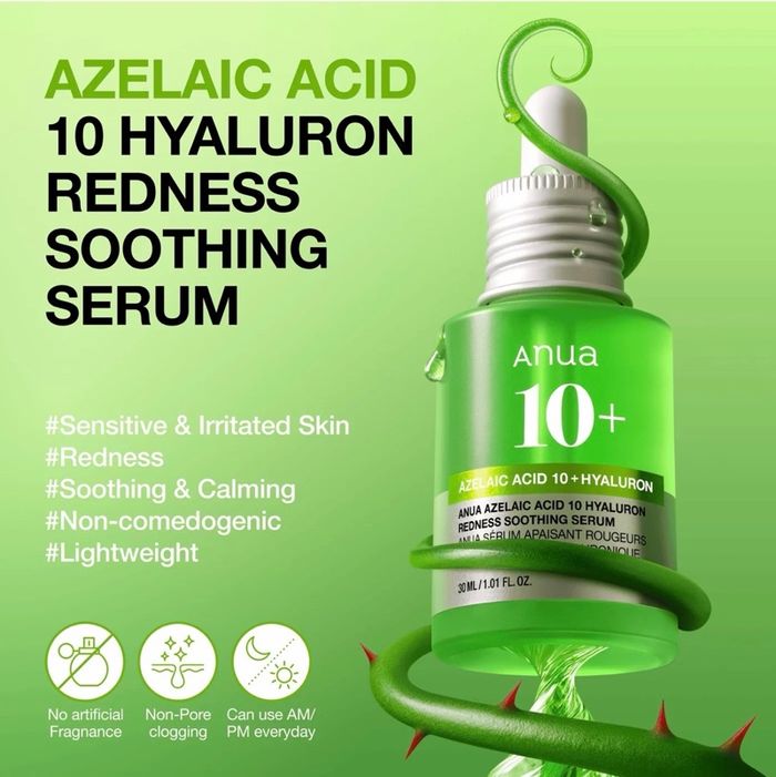 ANUA AZELAIC ACID 10+ HYALURON REDNESS SOOTHING SERUM 30ML 