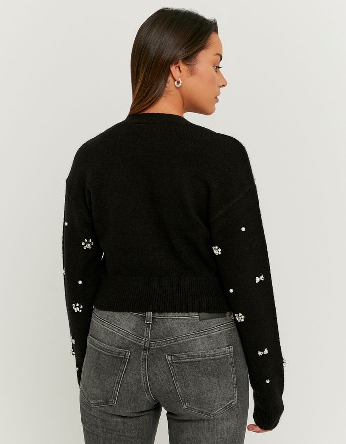 Black Knitted Cardigan with Rhinestones
