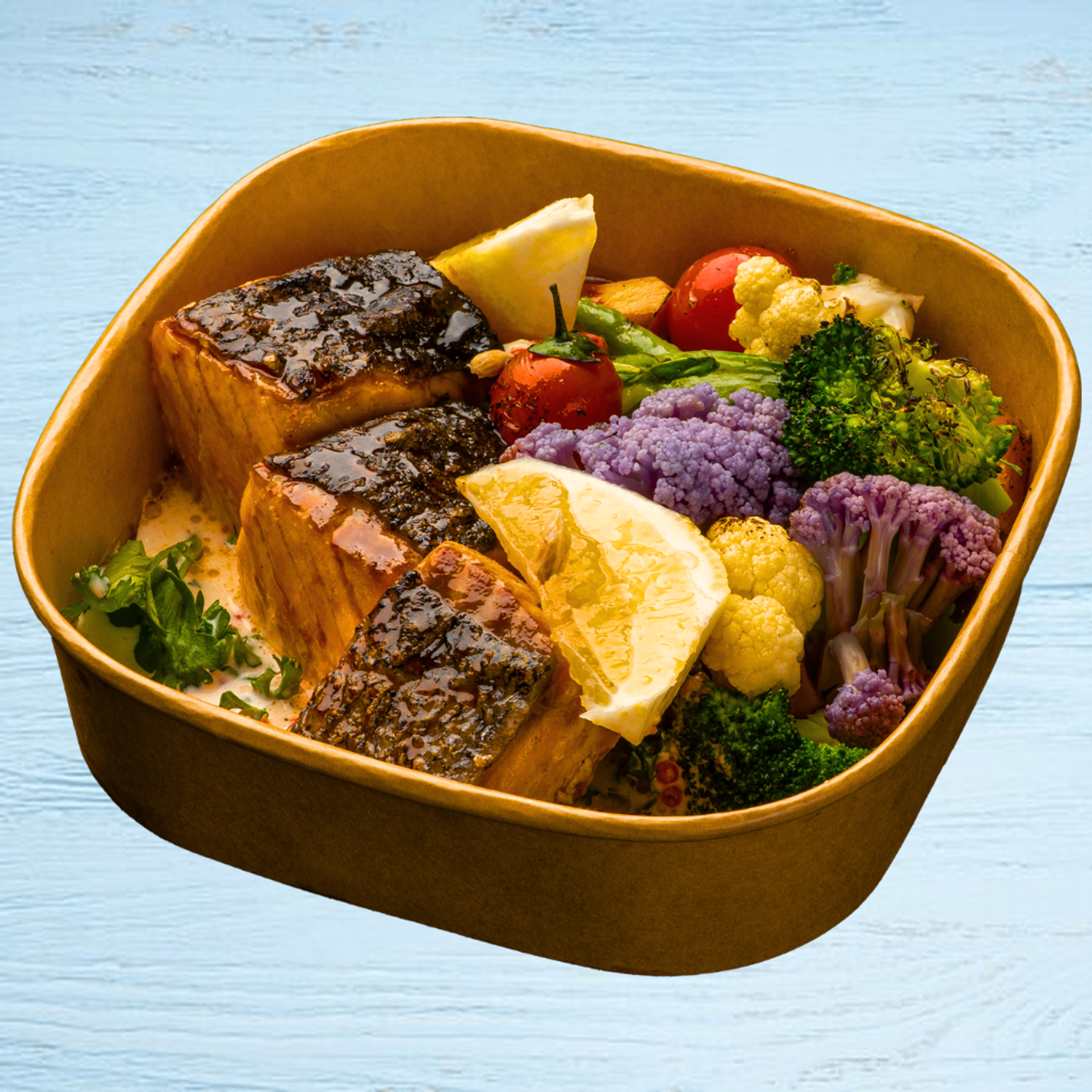 Teriyaki salmon with side dishes