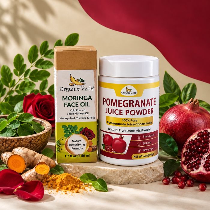 Organic Veda Pomegranate & Moringa oil Glow Beauty Bundle