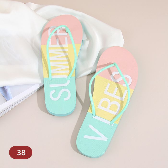  (Green 38) English Series Assorted Colors Flip Flops for Ladies