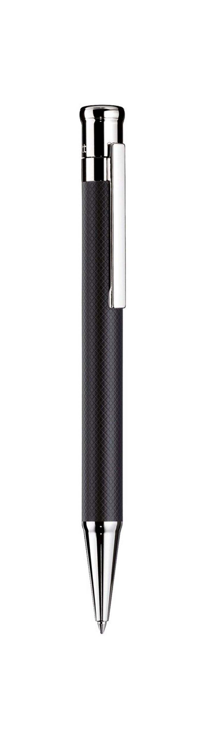 Otto-Hutt Design 04 Ballpoint pen - barrel black matt lacquered with checkered guilloché, cap and fittings platinum plated