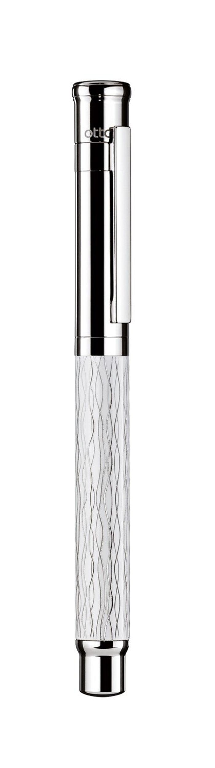 Otto-Hutt Design 04 Fountain Pen - Wave pattern with white lacquered, platinum plated