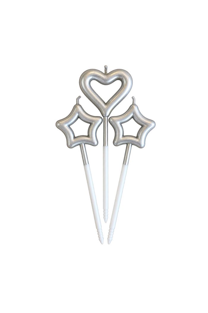 Silver Heart and Star Cake Picks