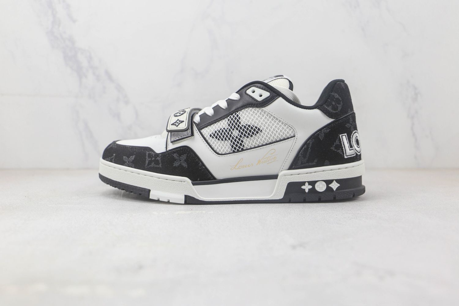 LOUIS VUITTON TRAINER MONOGRAM DENIM BLACK WHITE