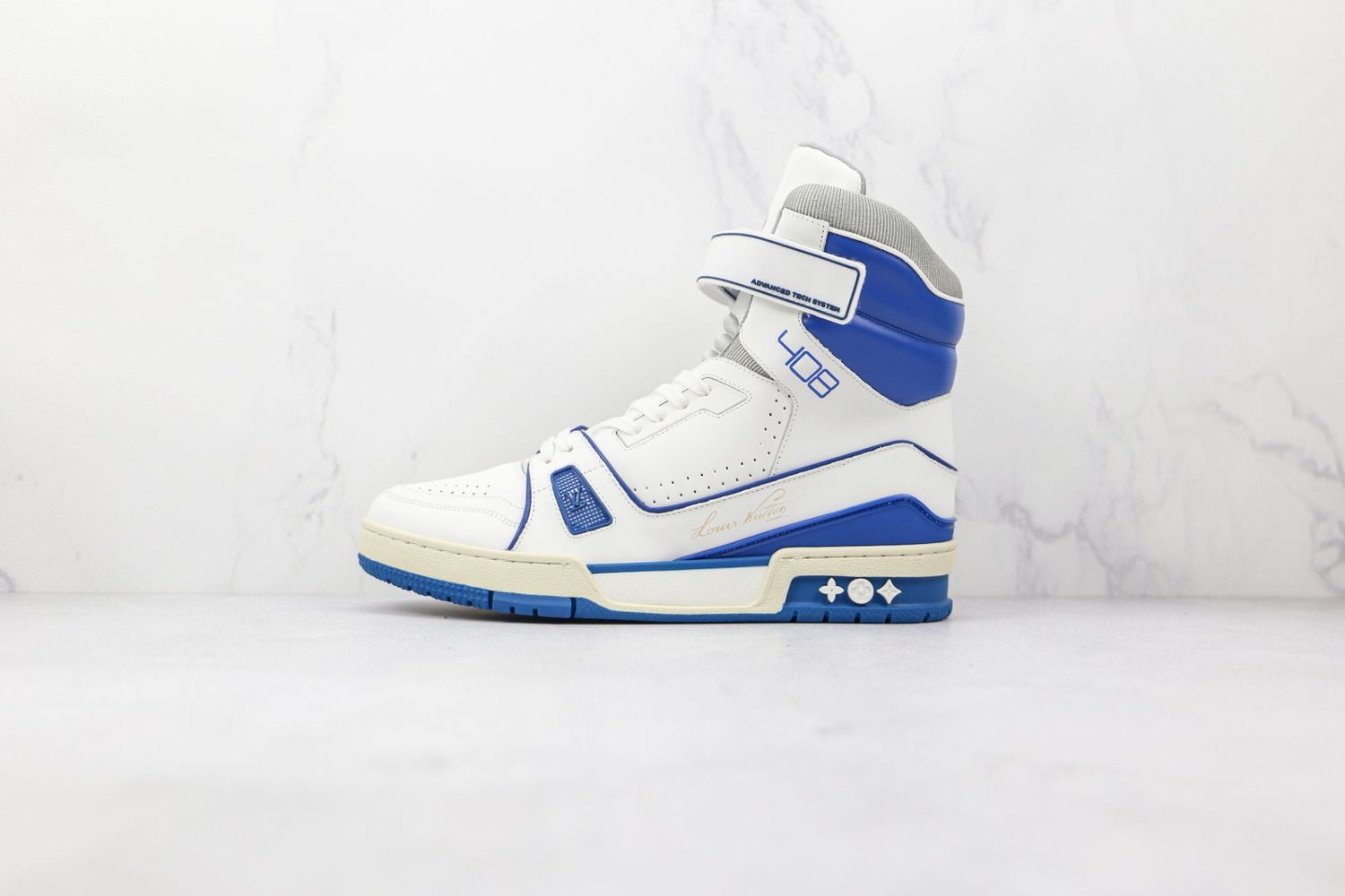Louis Vuitton LV Trainer Sneaker Boot High White Blue