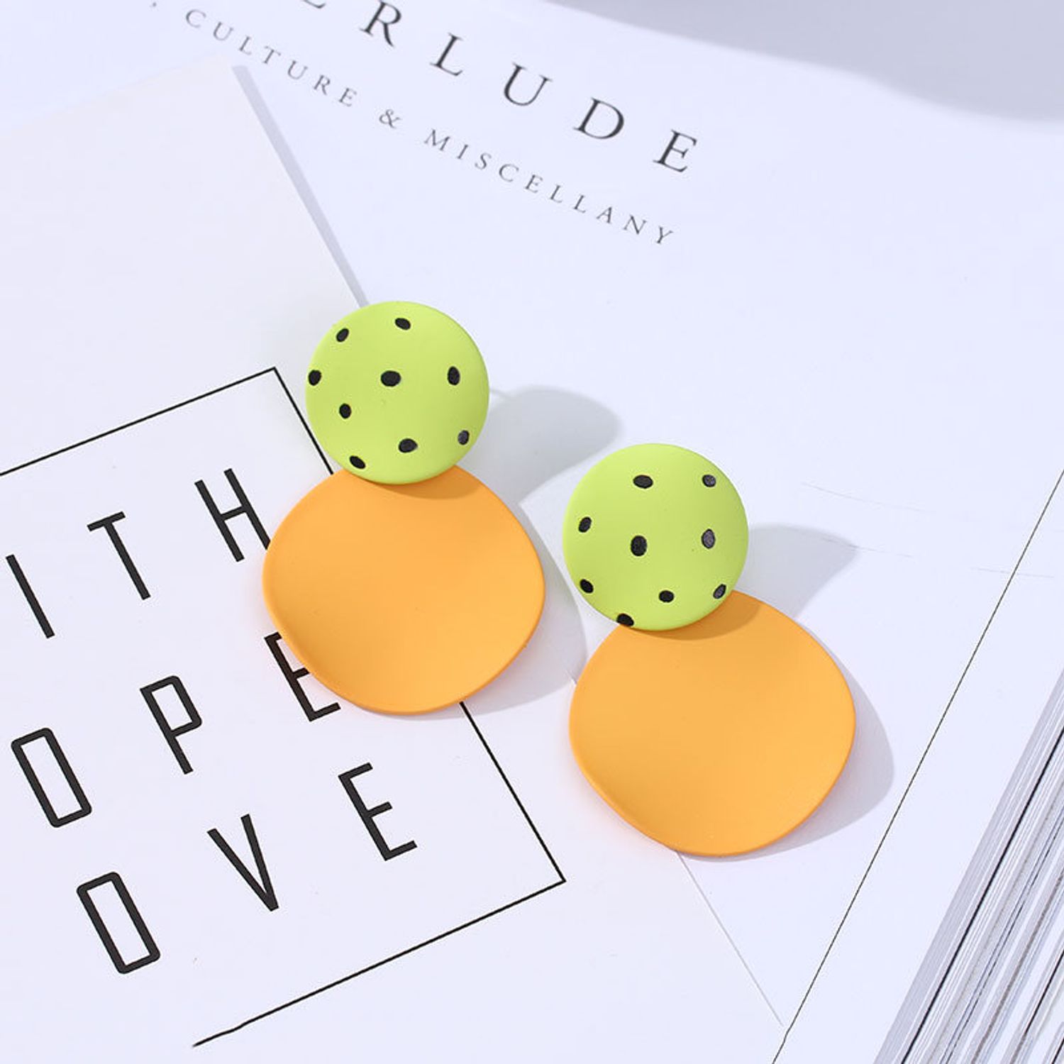 Dot Pattern Round Disc Yellow Earrings