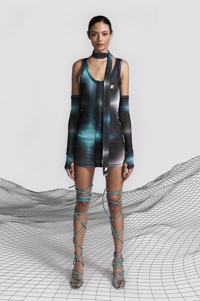 Stella Sleeveless Dress with Warmer & Scarf - Blue