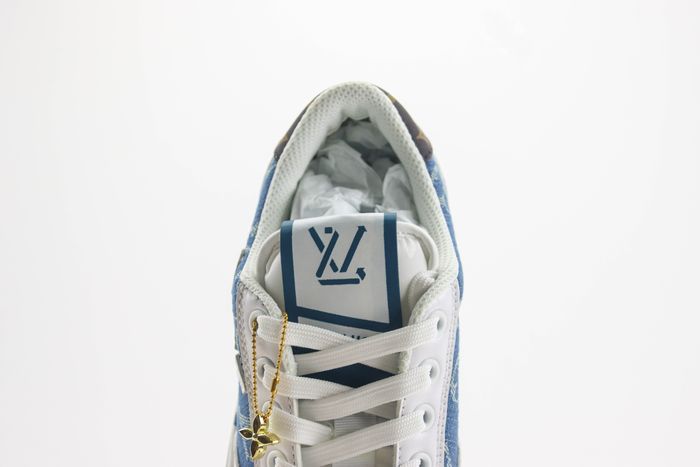 Calfskin Monogram Denim Womens Charlie Sneakers White Blue