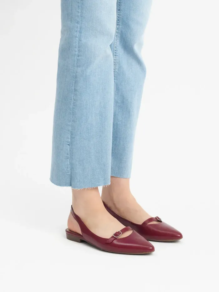 Burgundy open-heel ballet flats