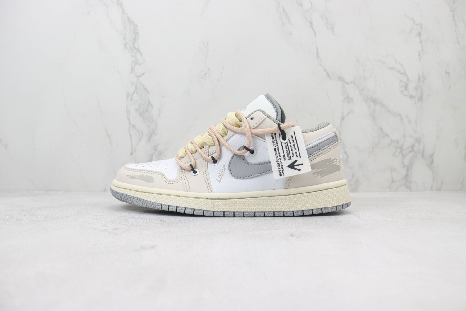 AJ1 beige earth color deconstructed old retro low-top sneakers