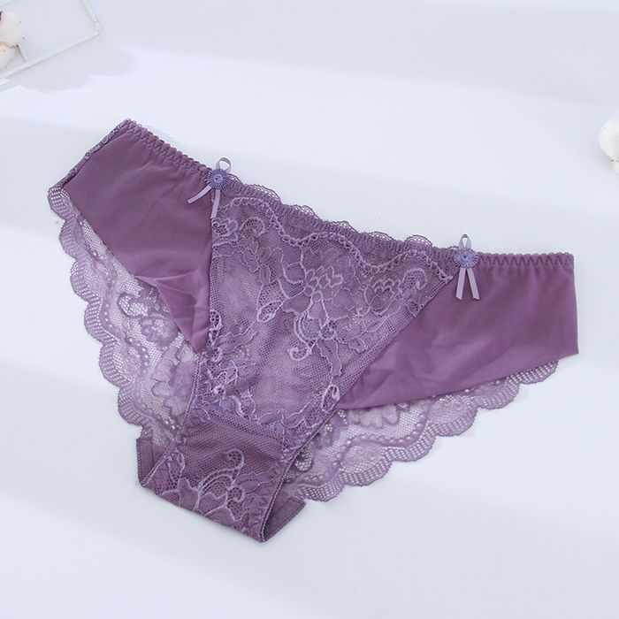 （M）Light Purple Spliced Lace Panties for Women