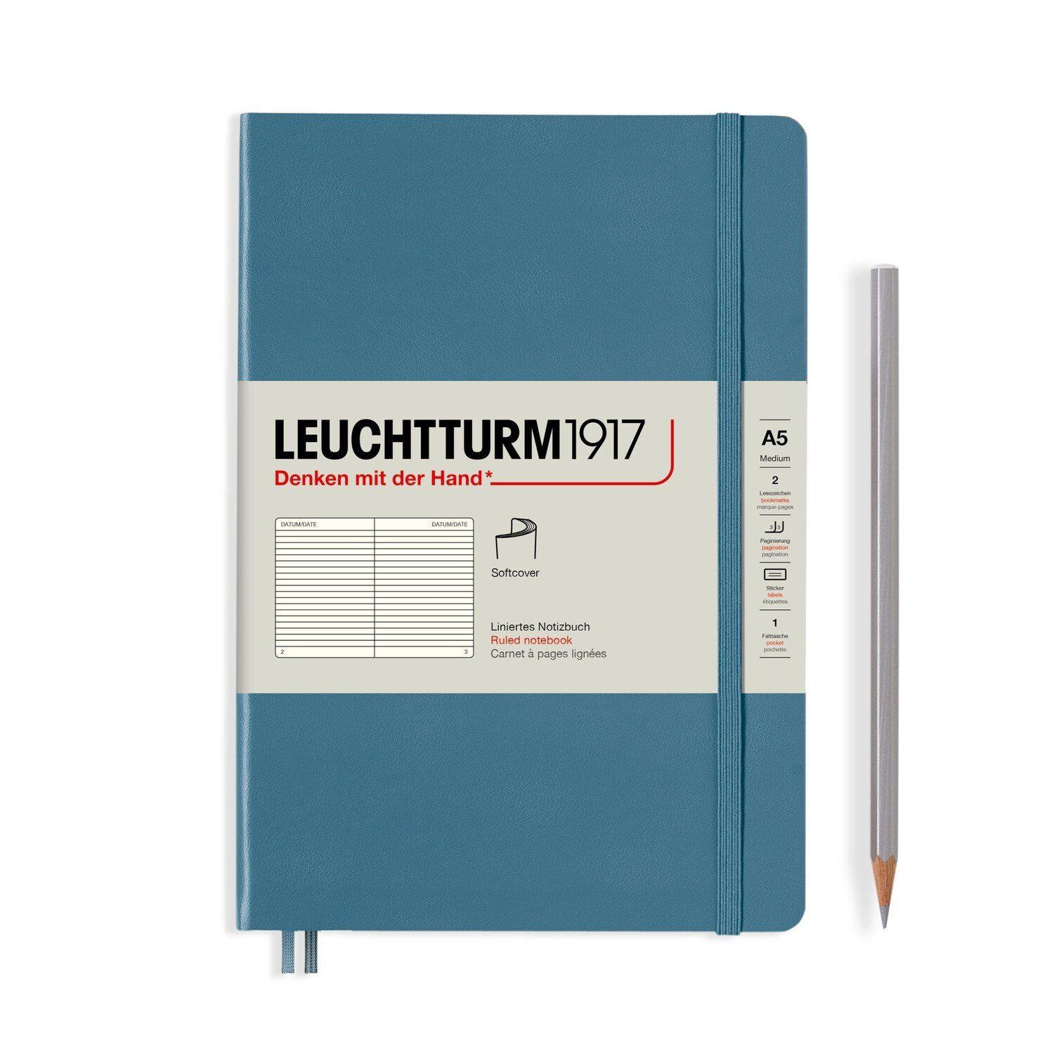 Stone Blue, Softcover, Medium (A5), 123 pages, ruled