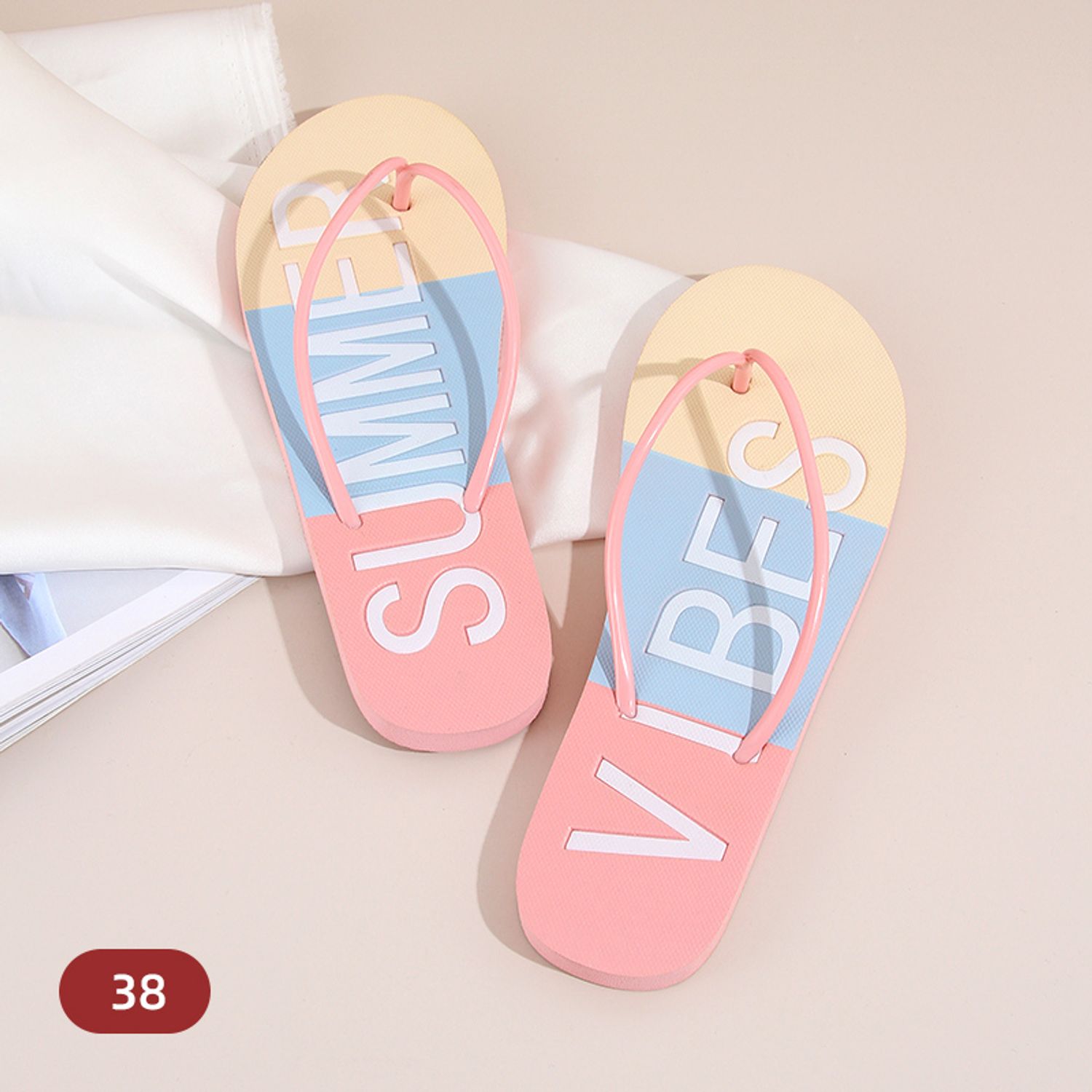 English Series Assorted Colors Flip Flops for Ladies (Pink 38)