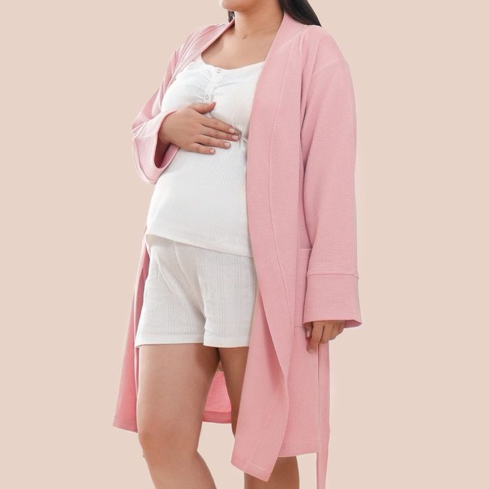 Maternity waffle robe pink