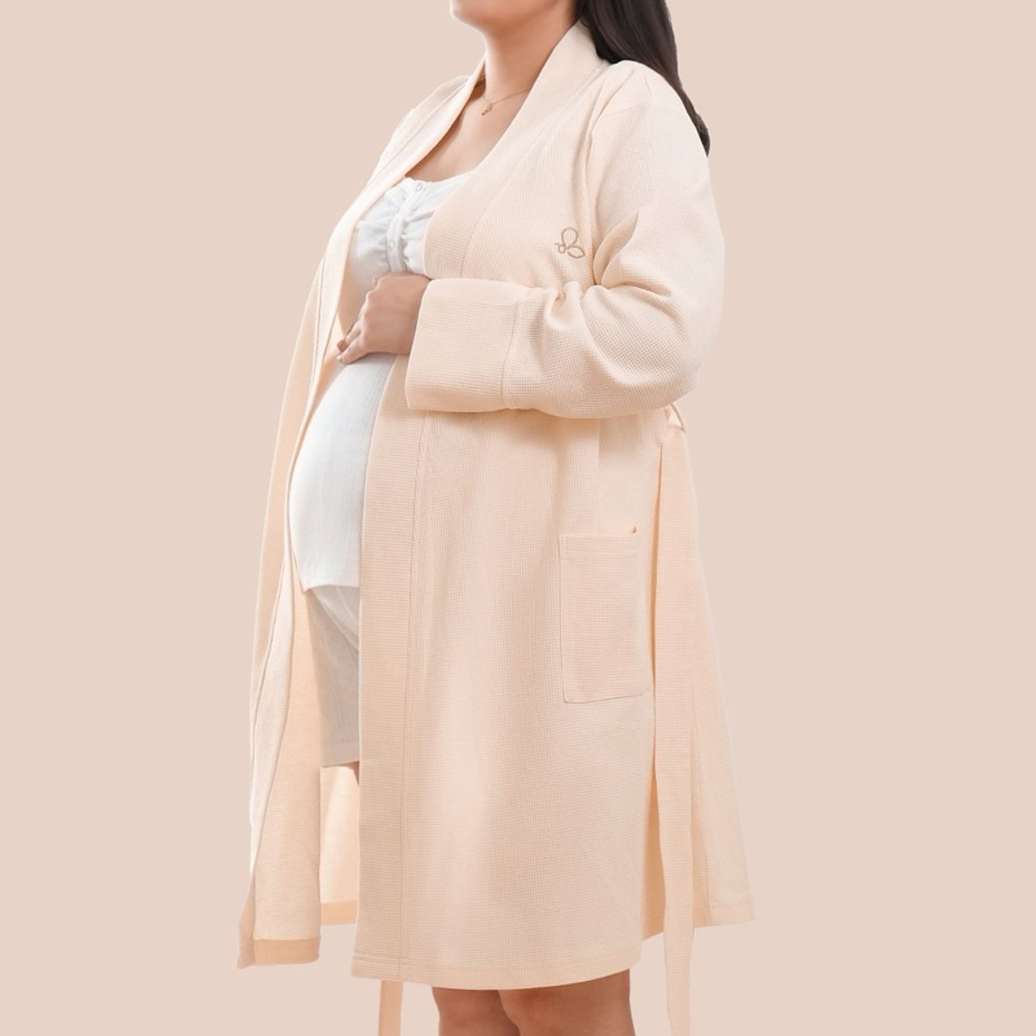 Maternity waffle robe ivory