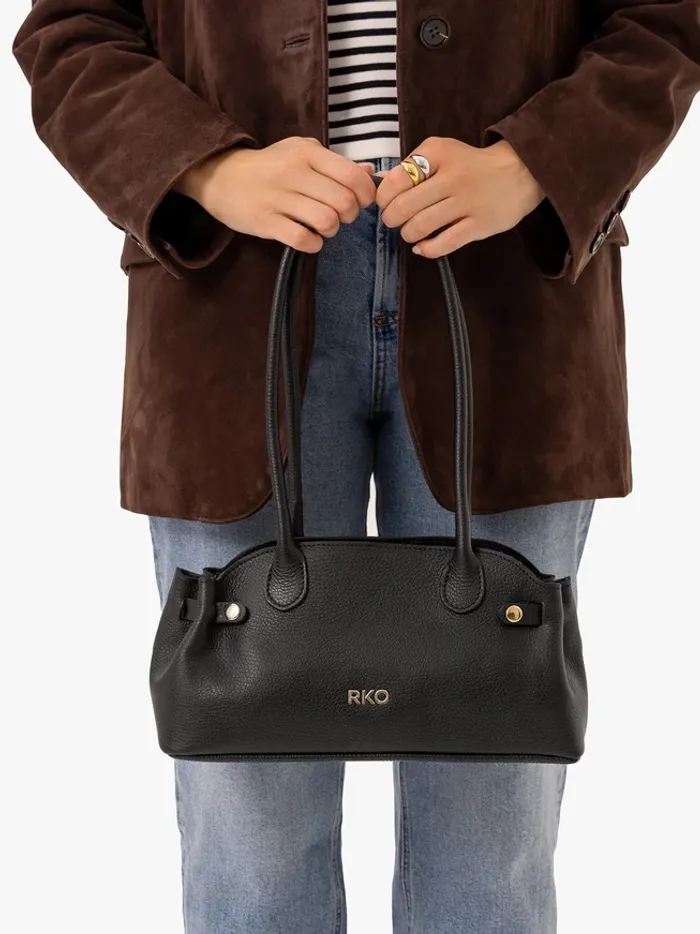Black leather baguette bag