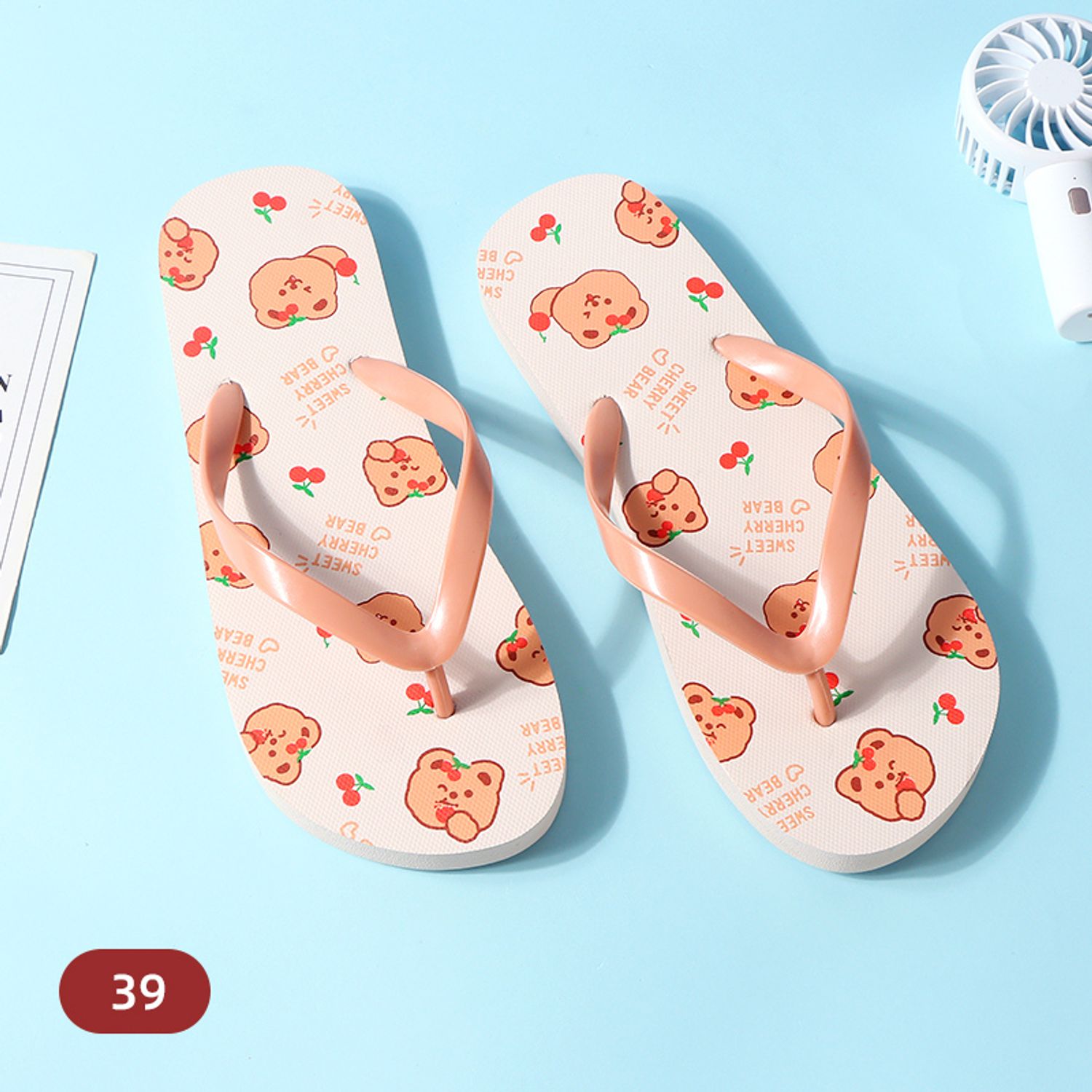 Cherry Bear Series Ladies Flip Flops (Apricot 39)