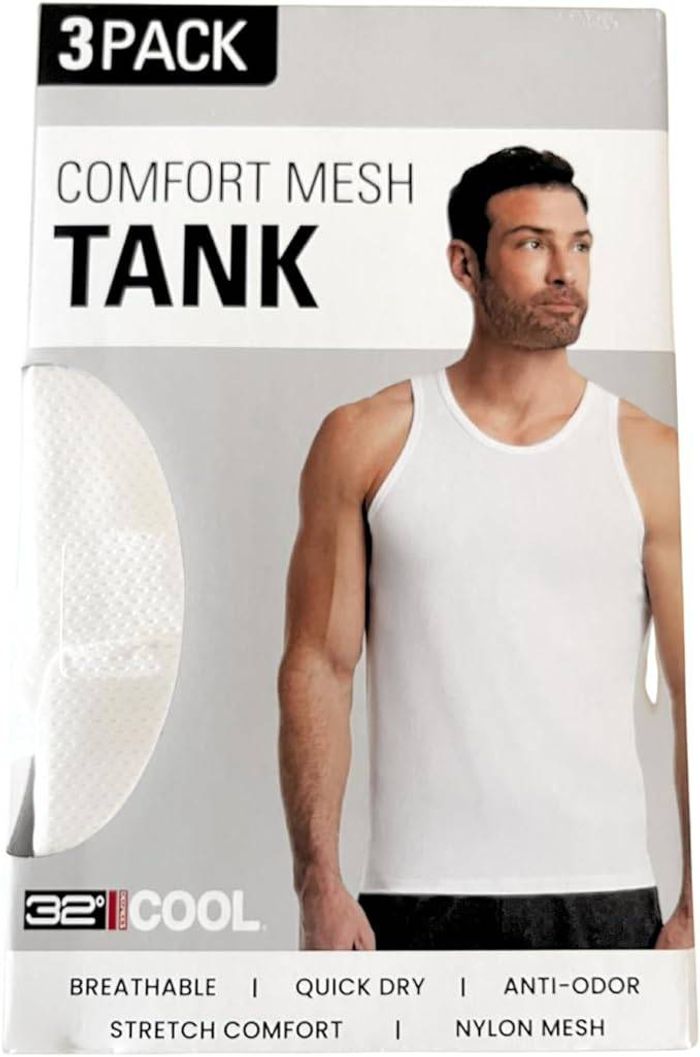 32 Degrees Comfort Mesh Tank Top, 3 Pack, White, XL