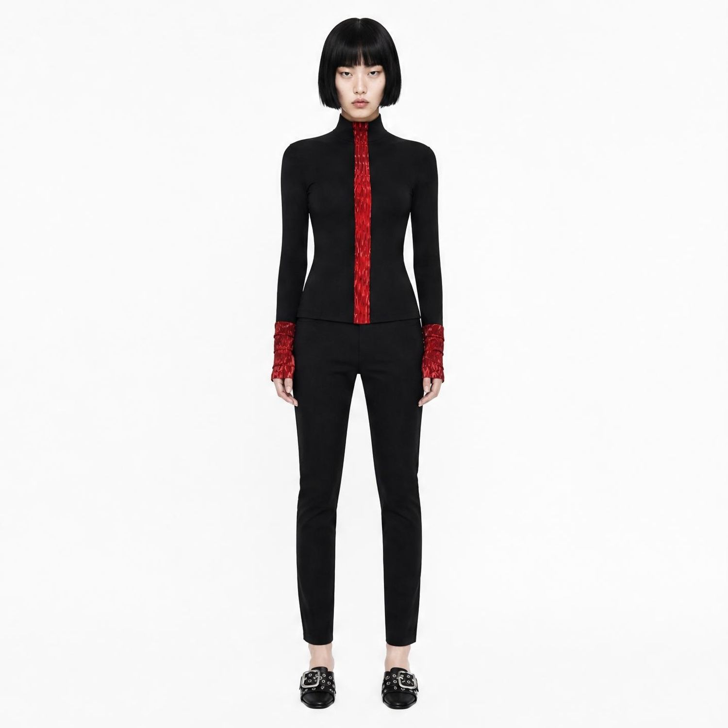 Red Stripe High-Neck Long Sleeve